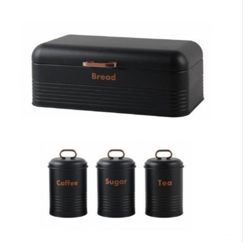 Breadbin-Steel Design with 3 Piece Matching Canister Set-Black