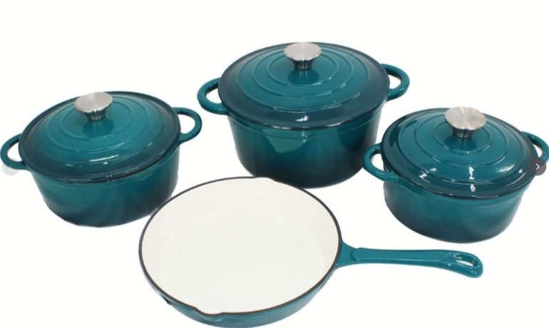 Cookware Set Cast Iron Teal – 7 Piece