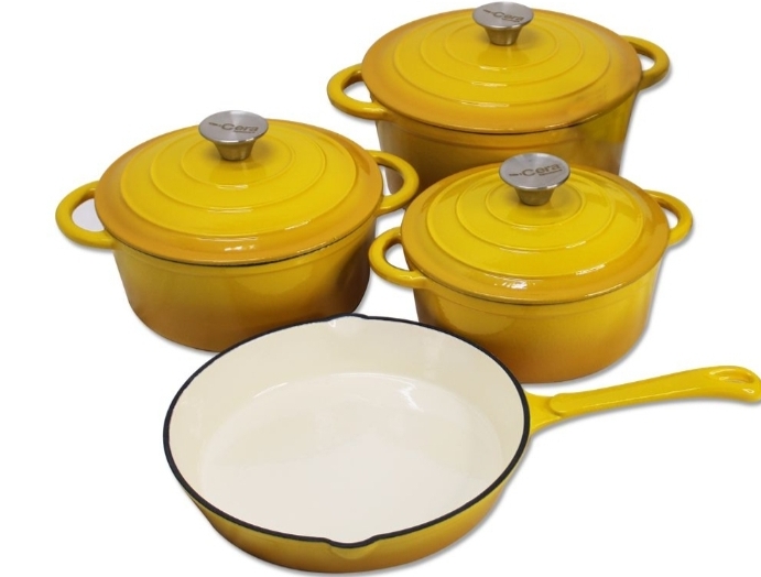 Cookware Set Cast Iron Yellow – 7 Piece