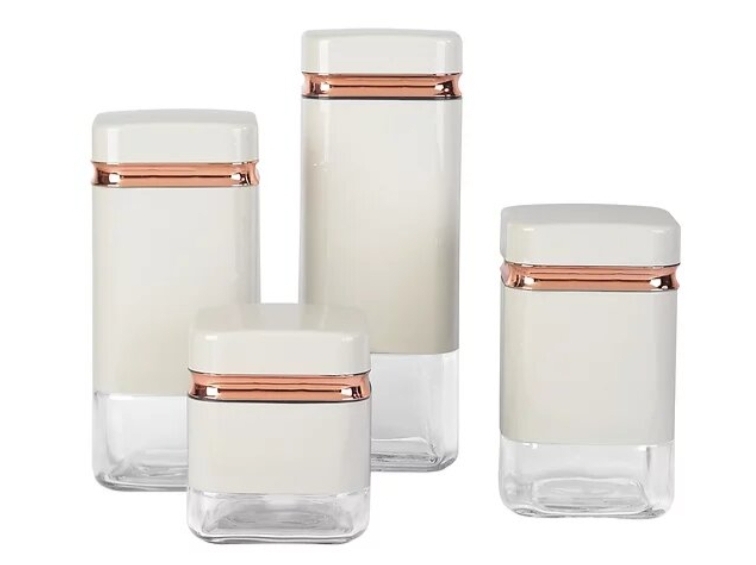 Square Glass Storage Canister Set Cream – 4 Piece