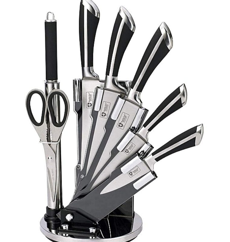 Knife Set with Rotating Block Stand Black-9 Piece