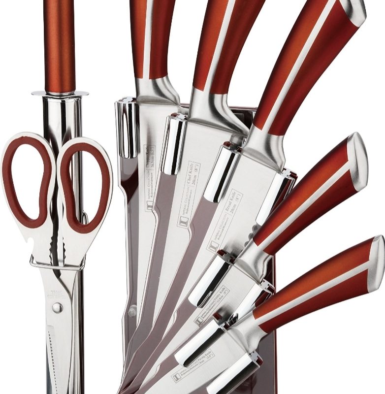 Knife Set with Rotating Block Stand Rose Gold-9 Piece