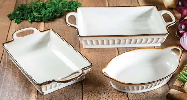 Fluted Oven Proof Bakeware Set Cream – 3 Piece