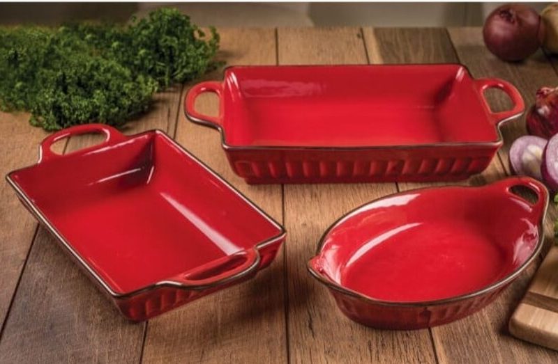 Fluted Oven Proof Bakeware Set Red – 3 Piece